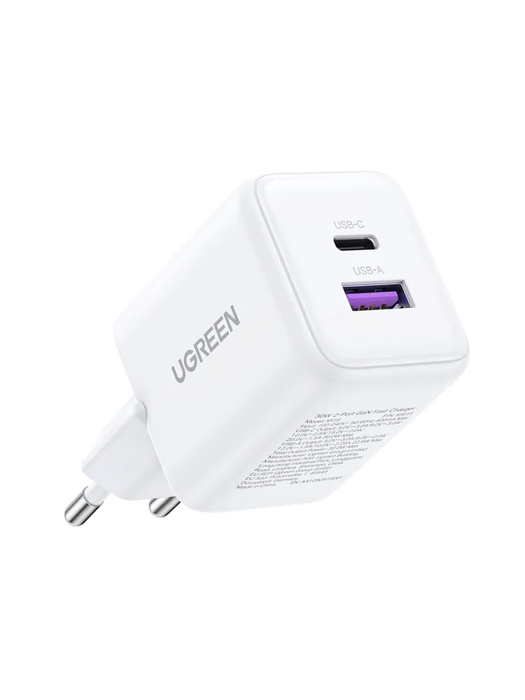 65015 Сетевое зарядное устройство UGREEN X516 30W 2-Port USB-C&USB-A GaN Цвет: белый