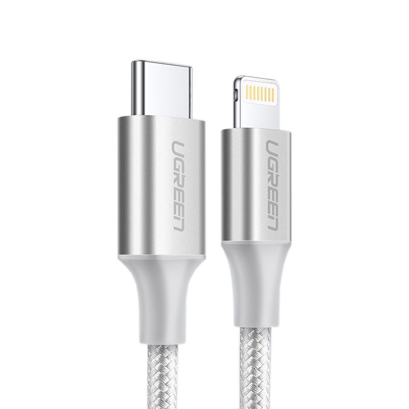  Кабель UGREEN US304 USB-Lightning, MFI, цвет: белый нейлон, длина: 1м