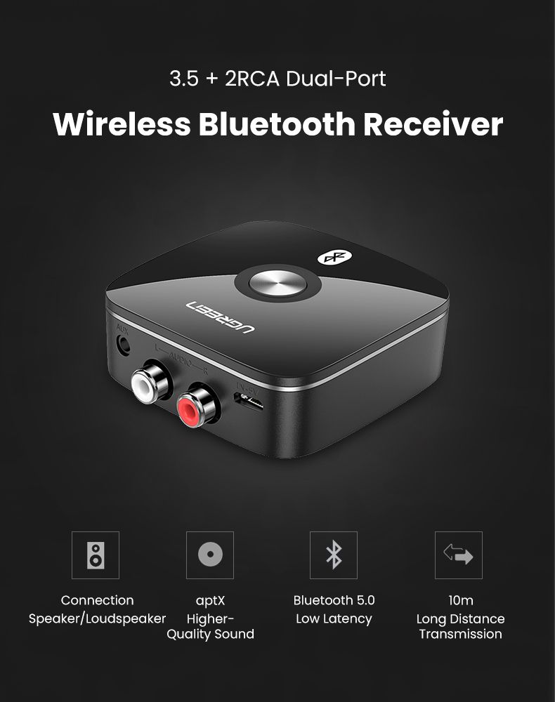 40759 Bluetooth аудио ресивер 3,5 мм + 2RCA UGREEN CM106, цвет - черный от prem.by 