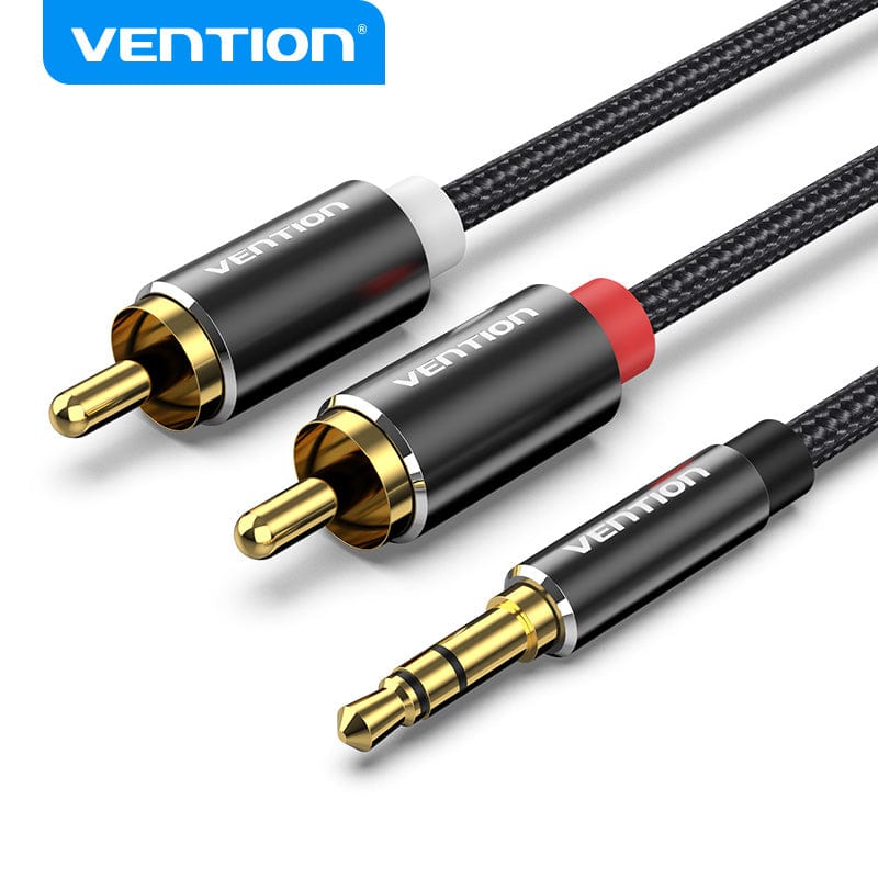 BCPBF Кабель Cotton Braided 3.5mm Male to 2RCA Male Audio Cable 1M Black Aluminum Alloy Type