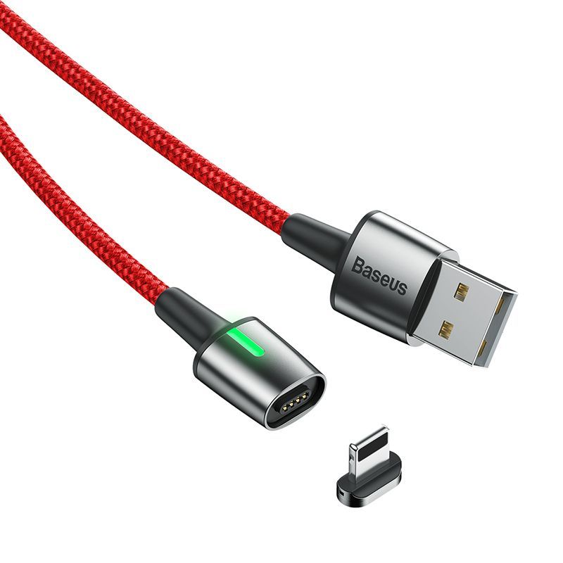  Магнитный кабель Baseus Zinc Magnetic USB - Lightning 1.5A, оплетка, цвет -  красный, длина -  1м