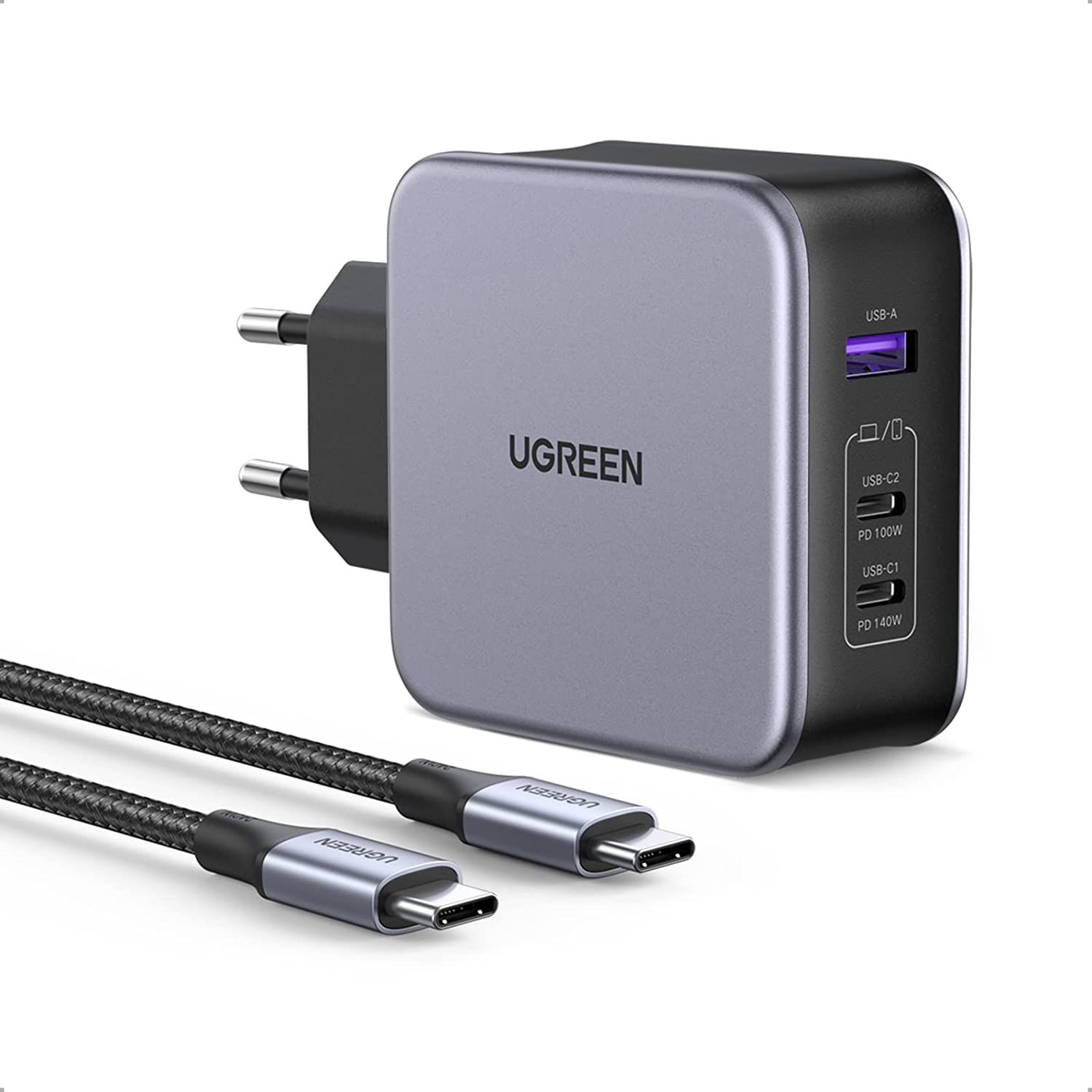 90549 UGREEN CD289 Зарядное устройство, USB-A+2*USB-C 140W GaN кабель 2M