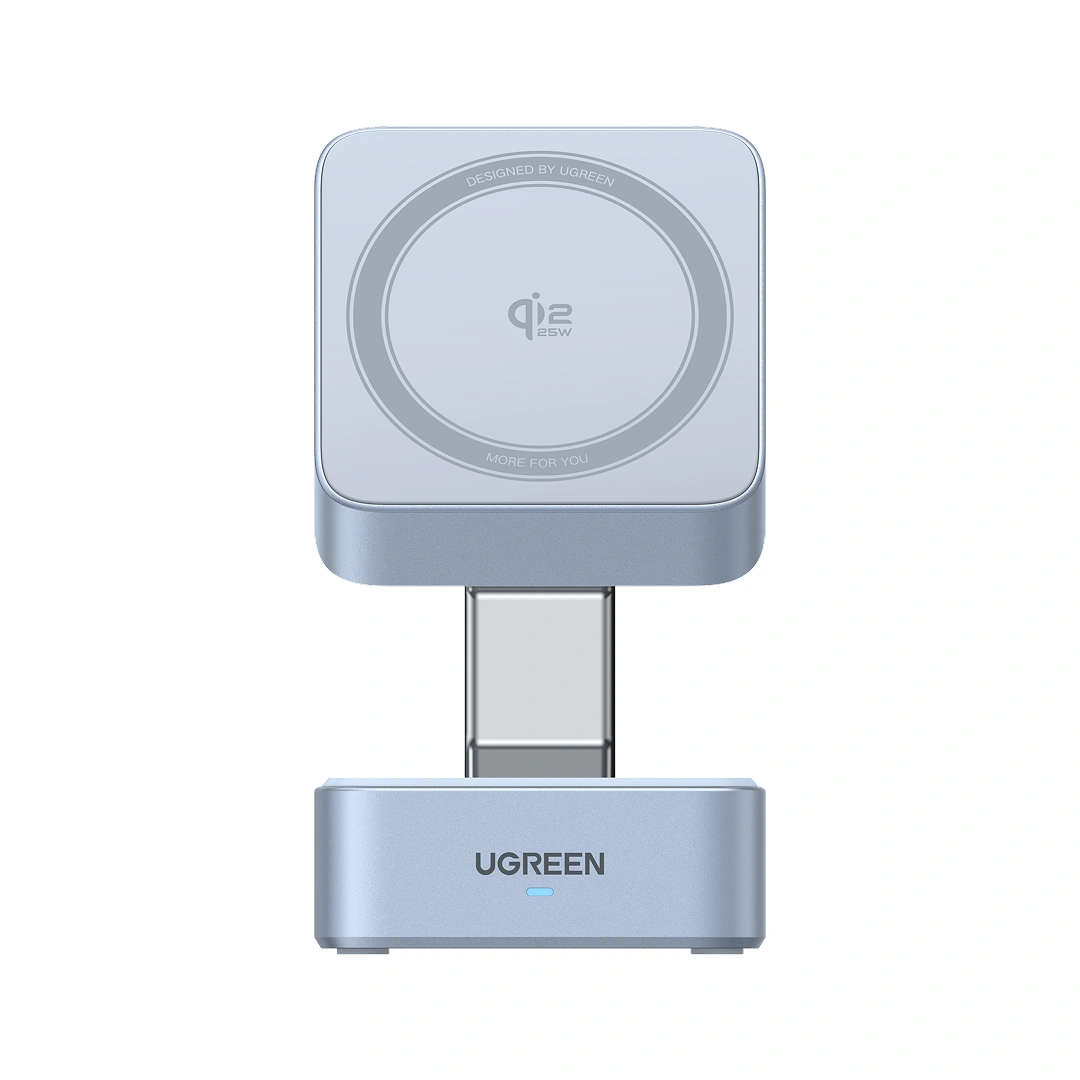 55960B Беспроводное складное зарядное устройство UGREEN W752 "MagFlow" 2-in-1 Magnetic 25W Wireless QI2.2 Charger. Цвет: серебристо-голубой