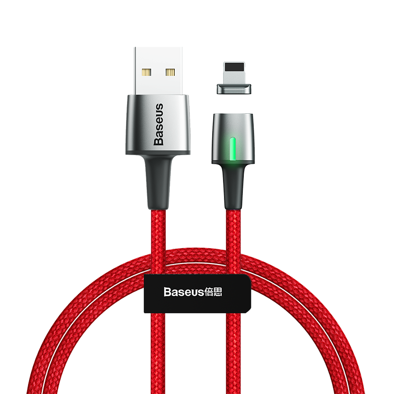 Магнитный кабель Baseus Zinc Magnetic USB - Lightning 1.5A, оплетка, цвет - красный, длина - 2м