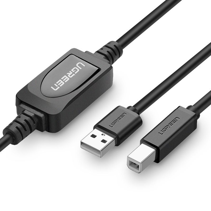 10374 Кабель UGREEN US122 USB 2.0 - USB B, активный, цвет: черный, 10M