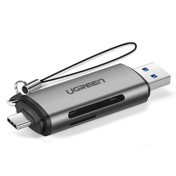50706 Картридер Ugreen CM185 USB3.0/USB-C - SD+MicroSD.Цвет - серебристый
