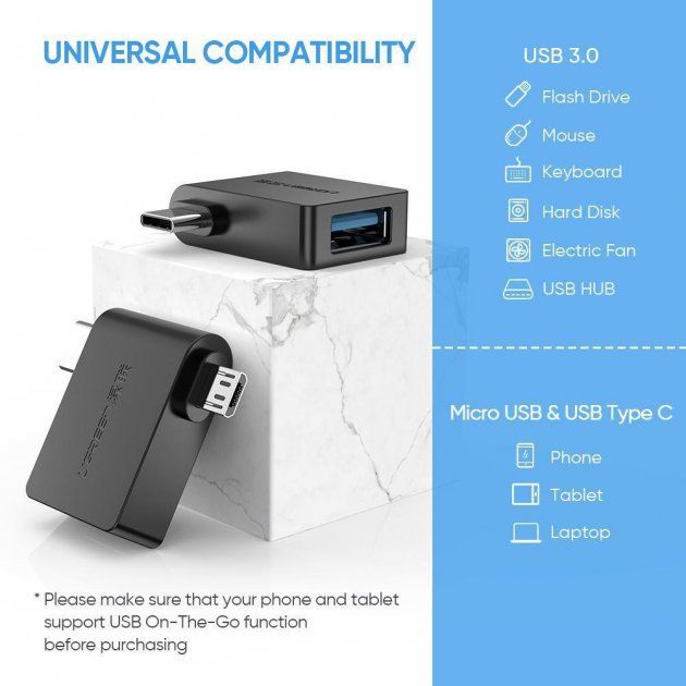 30453 Адаптер OTG UGREEN 30453 Micro-USB+Type-C - USB 3.0 от prem.by 