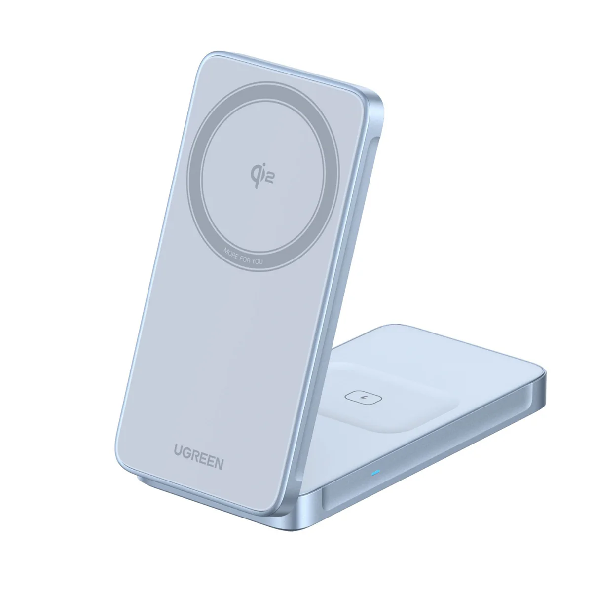 55963 Беспроводное зарядное устройство UGREEN W756 "MagFlow" 25W Magnetic Qi2.2 Wireless 2-in-1 Charger. Цвет: серебристо-голубой