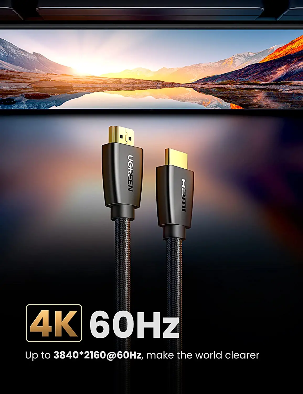 40409 Кабель Ugreen HD118 HDMI - HDMI (папа - папа), v.2.0, цвет- чёрный, длина- 1,5м