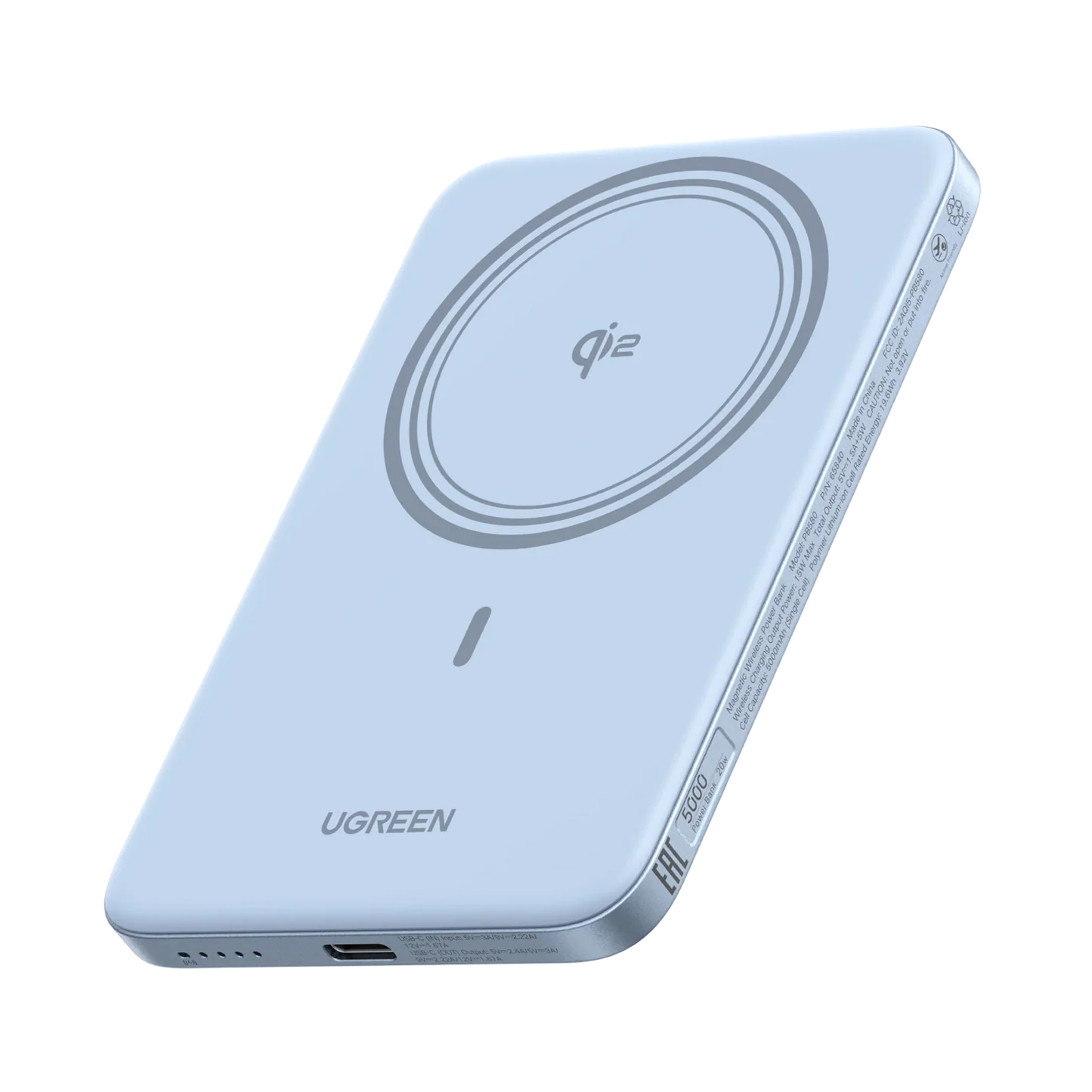 65840B Внешний аккумулятор UGREEN PB580 MagFlow Air Ultra-Slim 20W Magnetic 5000mAh Wireless