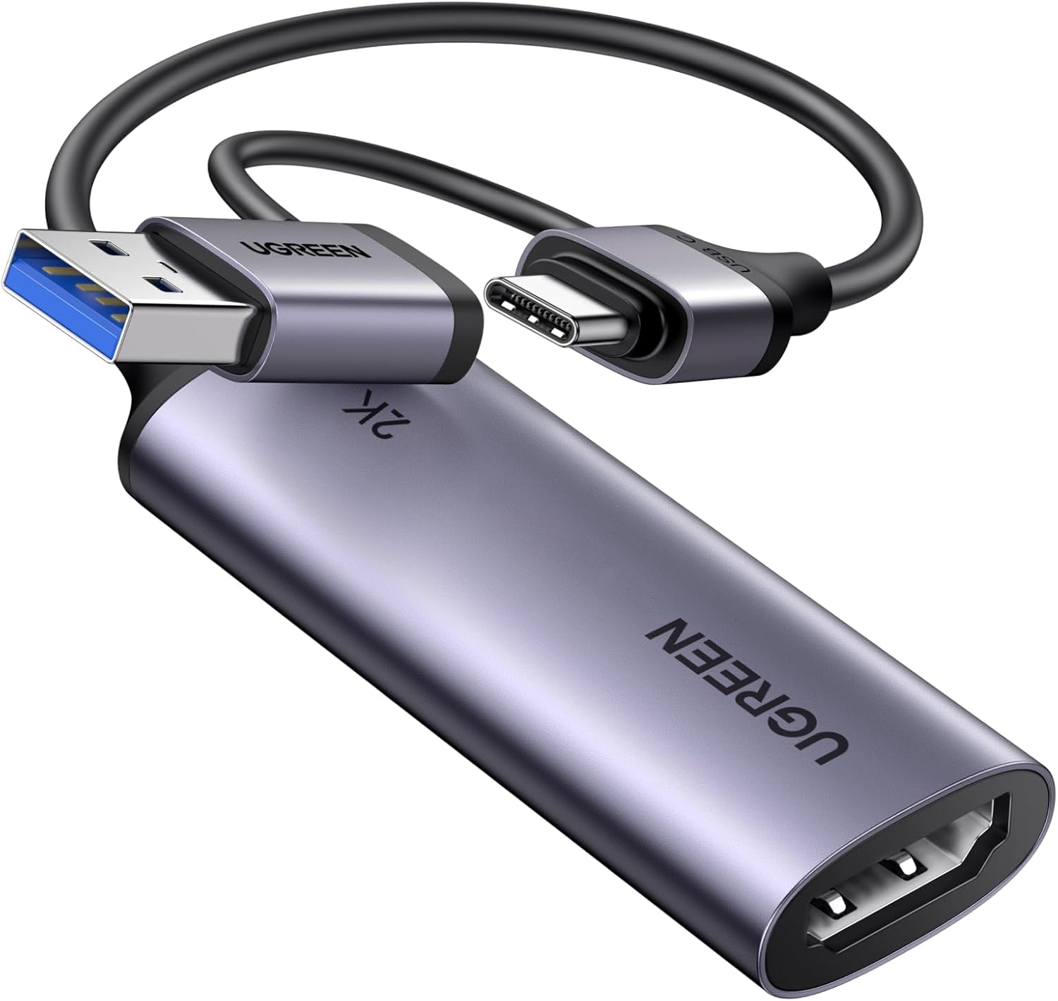 15389 Карта видеозахвата UGREEN CM629 HD HDMI&USB-C/USB-A 4K@30Hz Video Capture Card. Цвет: серый 