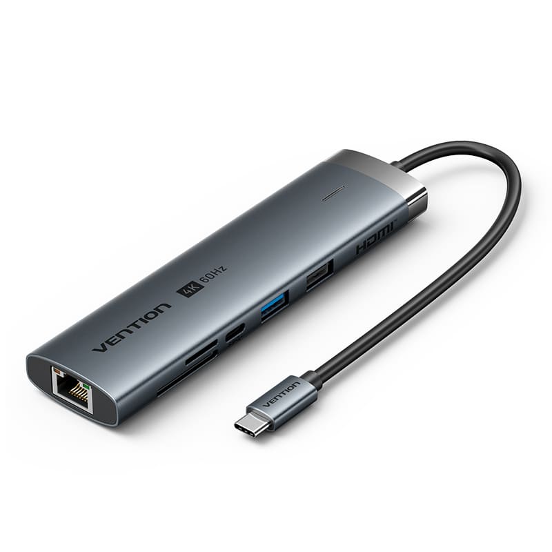 TGUHB Конвертер USB-C to HDMI/USB 3.2 Gen 1 Type-C/USB 3.0/USB 2.0/RJ45/SD/TF/PD Docking Station 0.15M Gray Aluminum Alloy Type