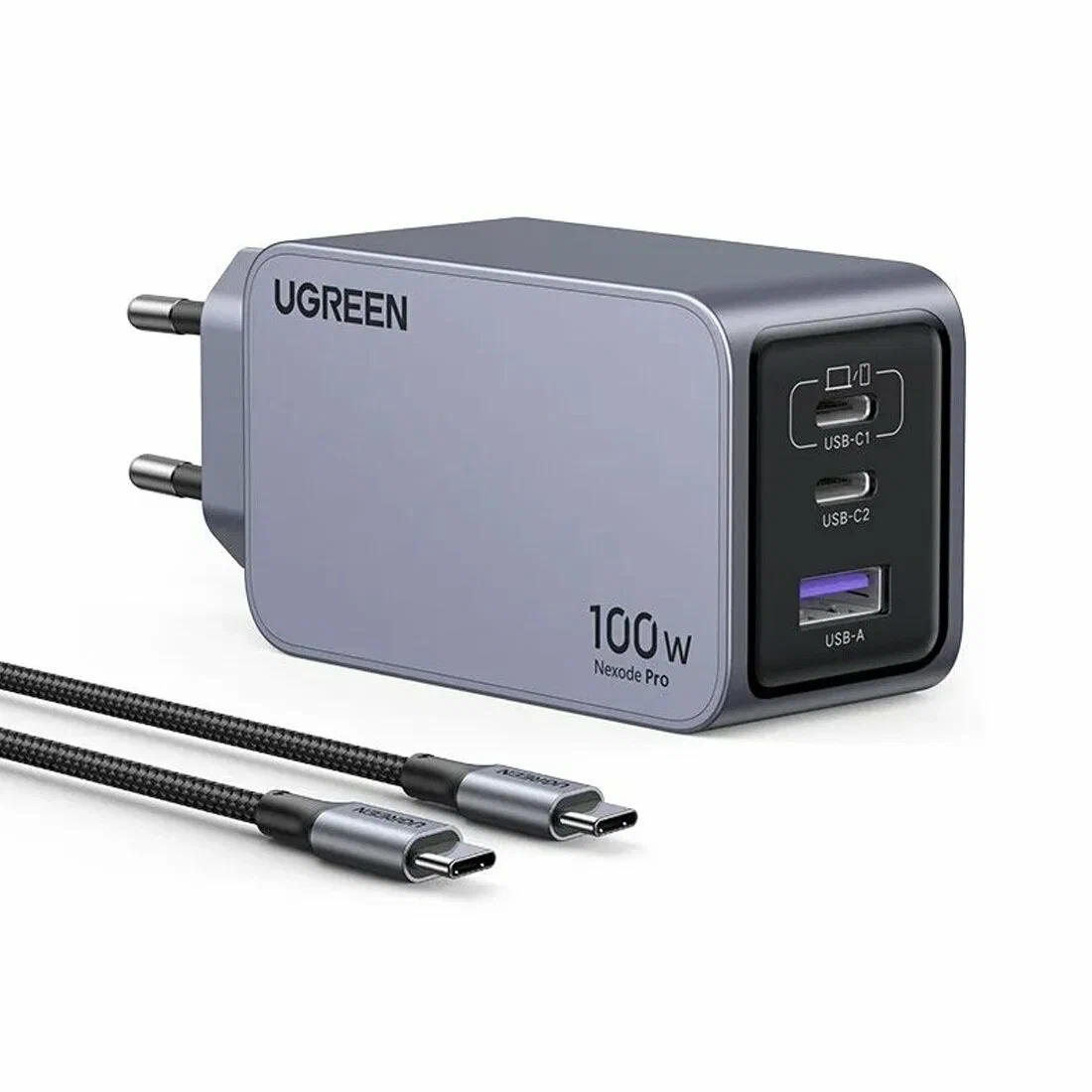 25874 UGREEN X757 Зарядное устройство, USB-A+2*USB-C GaN с кабелем 1.5M 100W