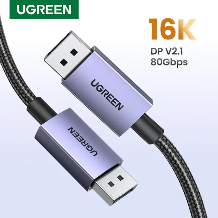 15384 Кабель UGREEN DP118 DisplayPort v2.1, оплетка, цвет: черный, 2M