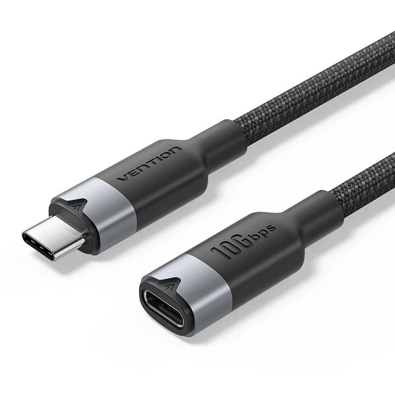 TRFBF Кабель USB 3.2 Gen2 C Male to C Female 10Gbps Extension Cable 1M Black Aluminum Alloy Type