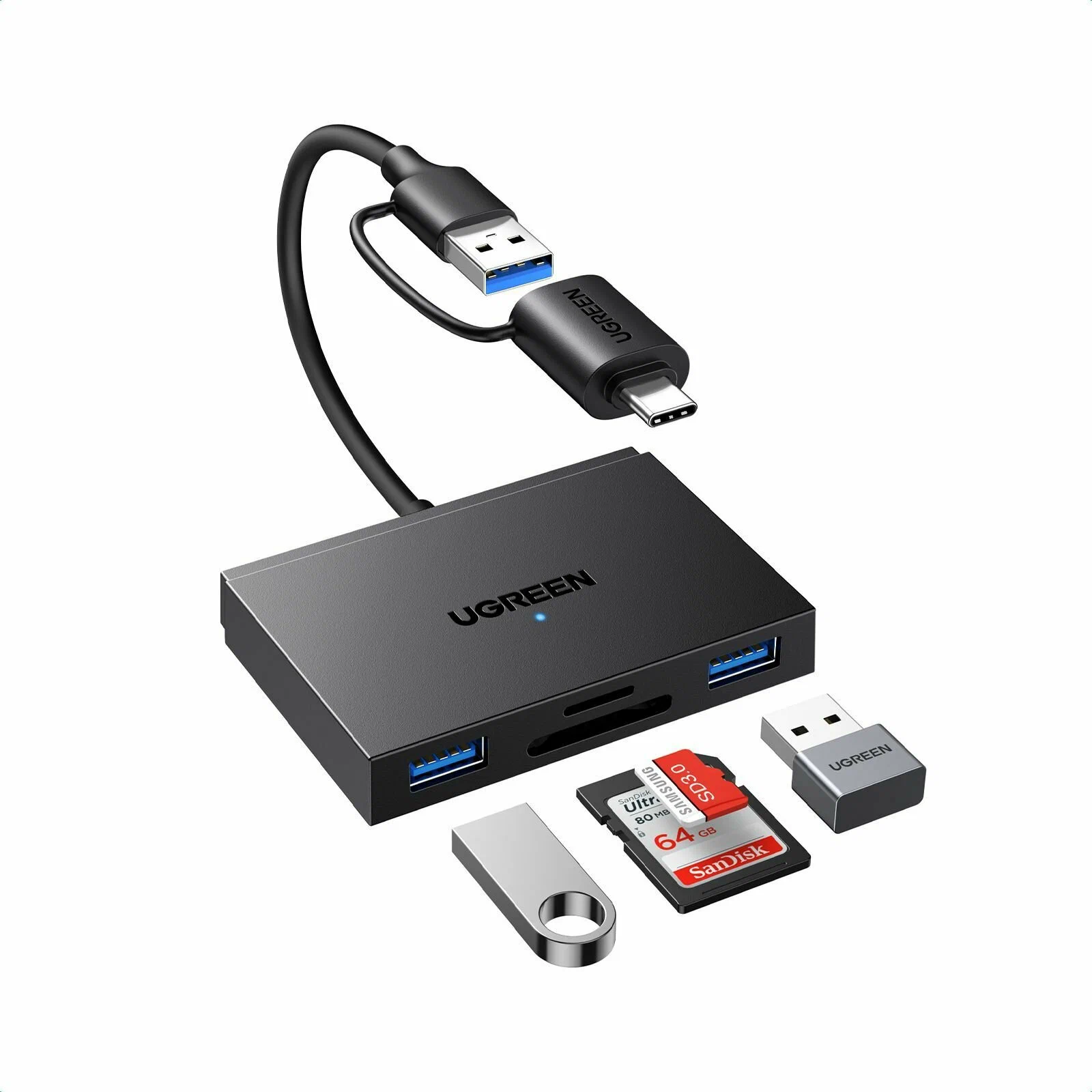 45167 Кардридер UGREEN CM812 4-in-1 MicroSD*USB*USB-C*SDXC*SDHC Card Reader. Цвет: черный