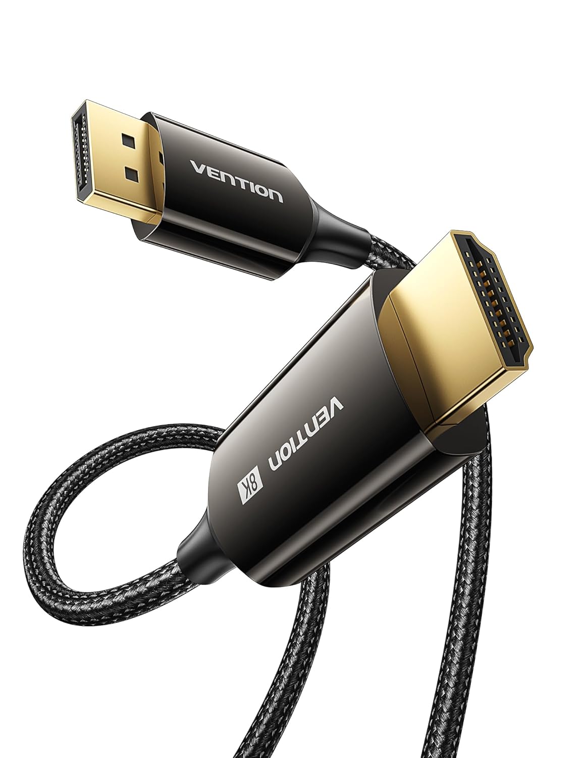 HFPBAC Кабель Cotton Braided 8K DisplayPort Male to HDMI Male Cable 1.8M Black Zinc Alloy Type