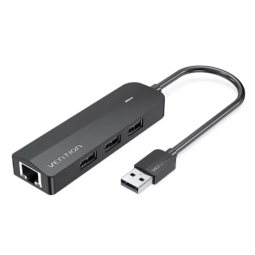 CHPBB Хаб Vention USB 2.0 - 3xUSB 2.0+RJ45 100Mbps, длина: 0.15м, цвет: черный