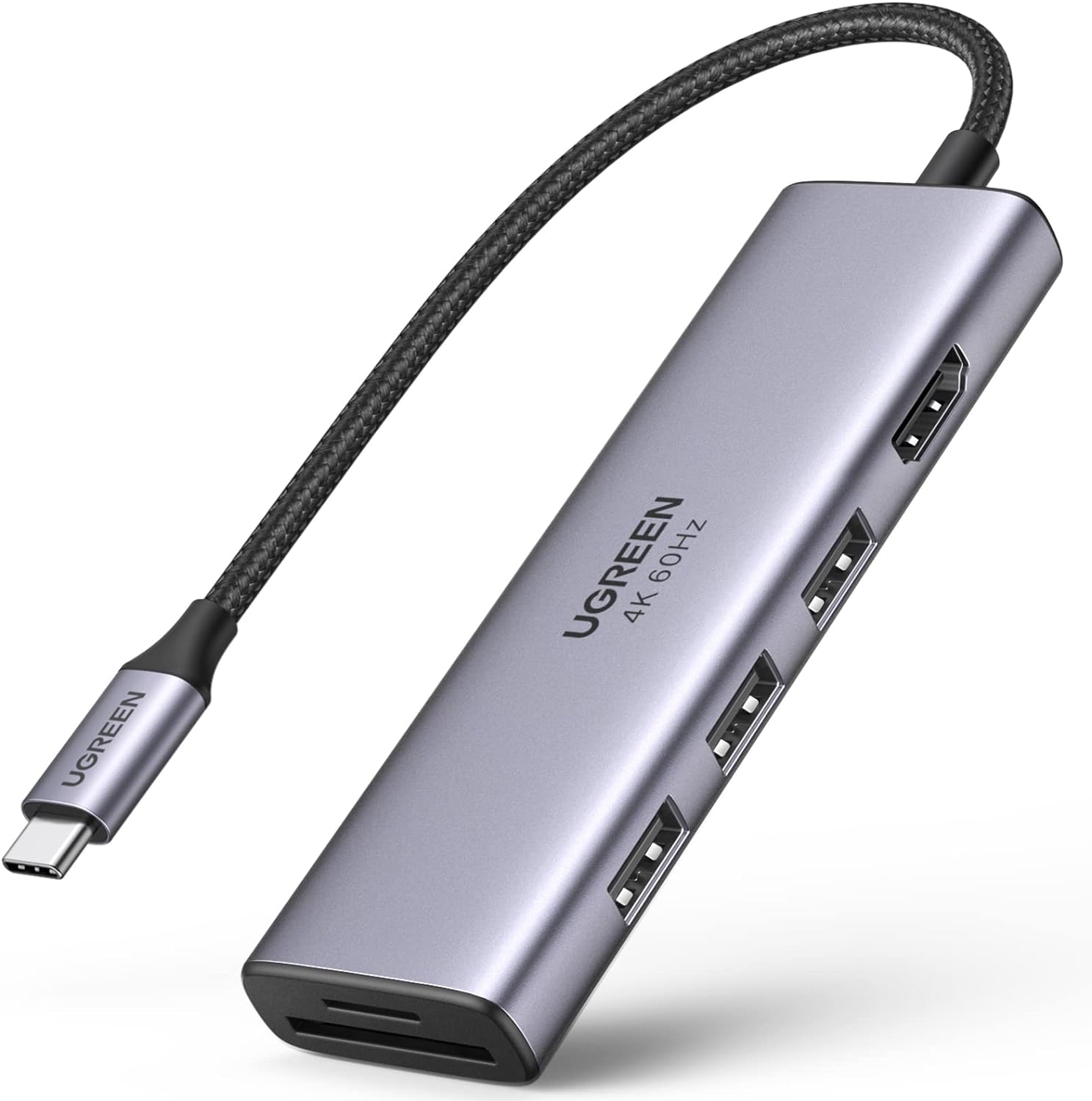 60383 Разветвитель портов Ugreen CM512 USB-C - 3xUSB 3.0 + HDMI 4K60Hz + SD/MicroSD. Цвет- серый