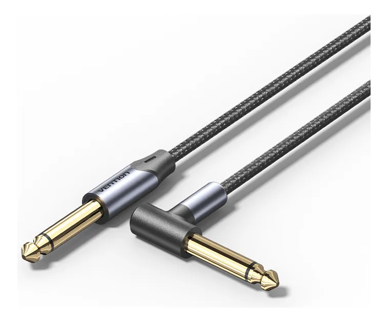 BKEHF Кабель угловой с оплеткой 6.35mm TS Male to Male 1M Цвет: серый