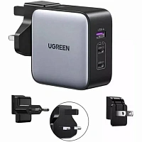 90409 Зарядное устройство для путешествий UGREEN CD296 Nexode 65W USB-A+2*USB-C GaN со сменными вилками. Цвет: серый