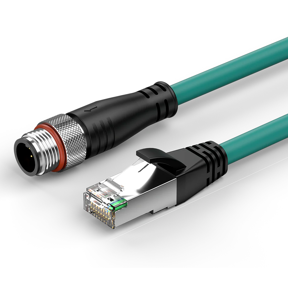 IAIGH M12 8 Pin X-Code Male to RJ45 Male Ethernet Patch Cable 2M Green
