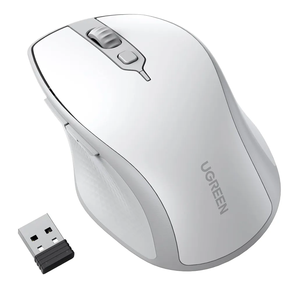 15805 Мышка компьютерная беспроводная UGREEN MU101 Ergonomic Contoured-Shape Design Wireless Mouse 2.4 GHz&B. Цвет: бело-серый