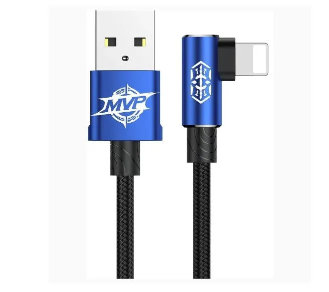 CALMVP-A03 Кабель Baseus MVP Elbow Type USB - Lightning 1.5A, оплетка, цвет: голубой, 2M