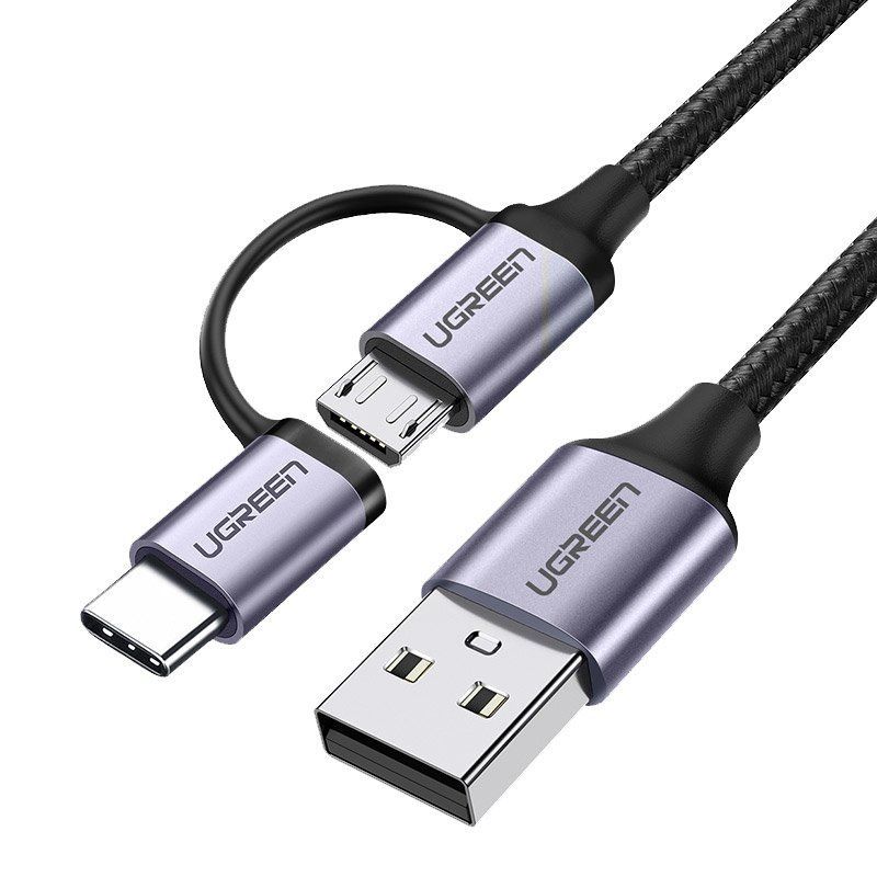 30875 Кабель UGREEN US177 USB 2.0 - Mirco-USB+Type-C, цвет: черный, 1M от prem.by 