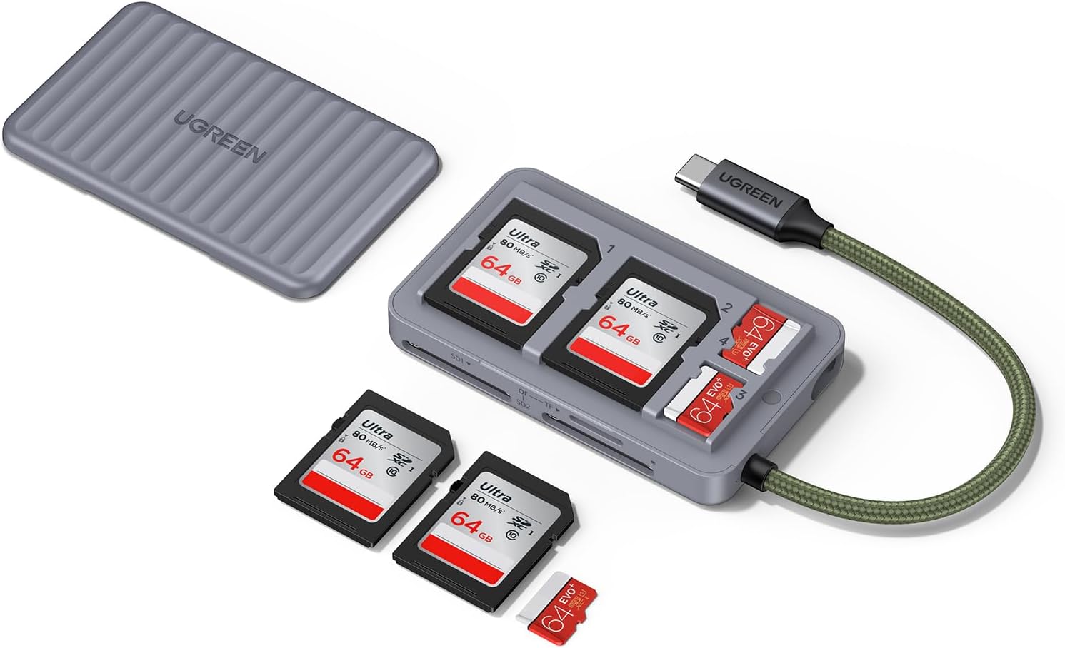 55886 Кардридер UGREEN CM868 Card Reader 2×SD Card Slot&1×TF Card Slot. Цвет: серый