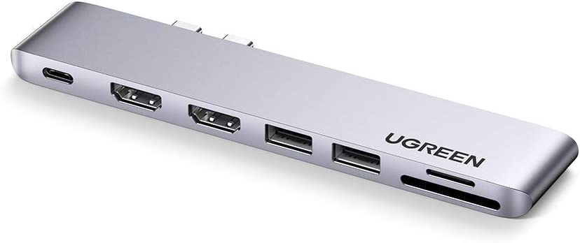 80548 Конвертер Ugreen CM356 2*USB-C - 2*USB 3.0 A+USB-C Female+ 2*HDMI+TF/SD
