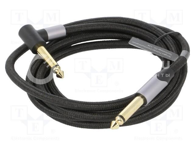 BKEHH Кабель Cotton Braided 6.35mm TS Male to Male Right Angle Audio Cable 2M Gray Aluminum Alloy Type