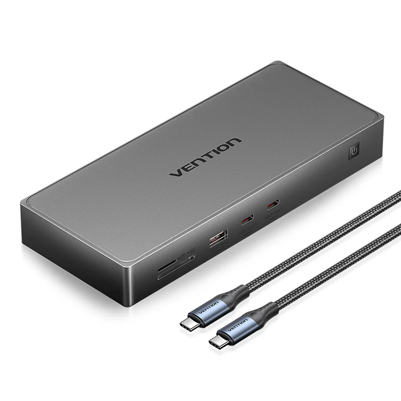 TPWH0 Конвертер USB-C to (DP+HDMI)/(USB-C+HDMI)/USB 3.2 Gen 2-C*2/USB 3.2 Gen 2-A/RJ45/SD/TF/PD DisplayLink Docking Station Gray Aluminum Alloy Type