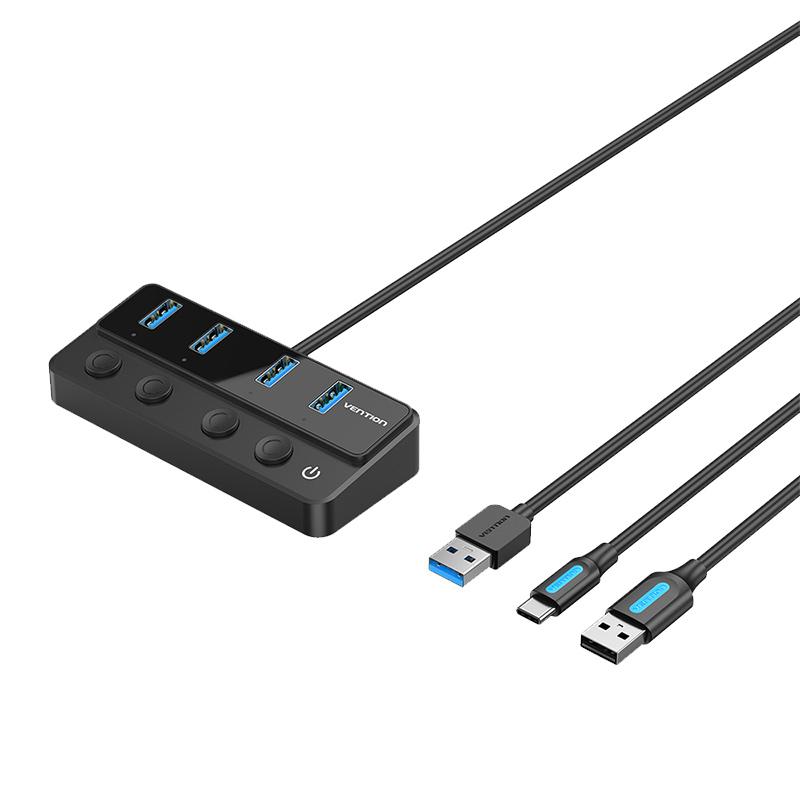 CHWBF Хаб Vention USB 3.0 - 4xUSB 3.0 + доп питание, длина: 1м, цвет: черный