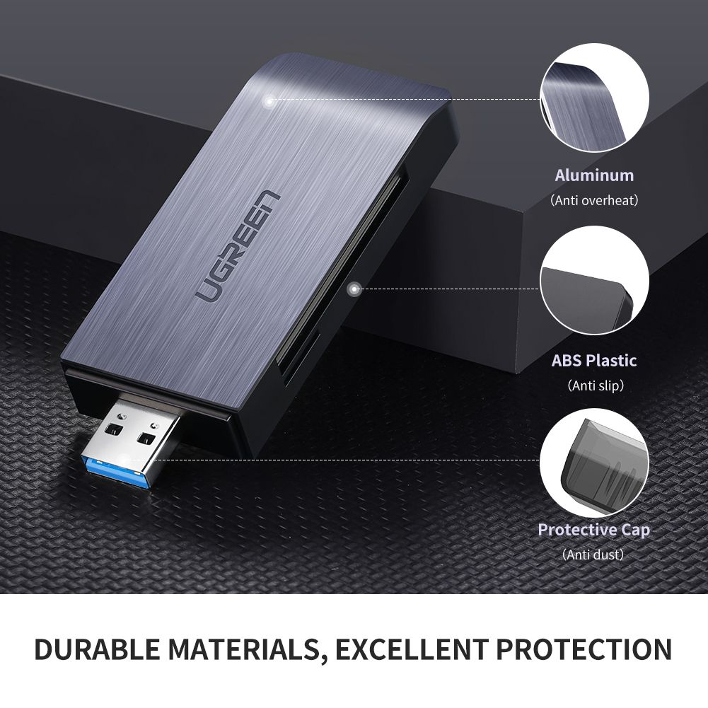 50541 Картридер Ugreen CM180 USB3.0 - SD+MicroSD+Memory Stick. Цвет - темно-серый от prem.by 