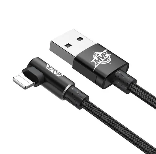 CALMVP-A01 Кабель Baseus MVP Elbow Type USB - Lightning 1.5A, оплетка, цвет: черный, 2M
