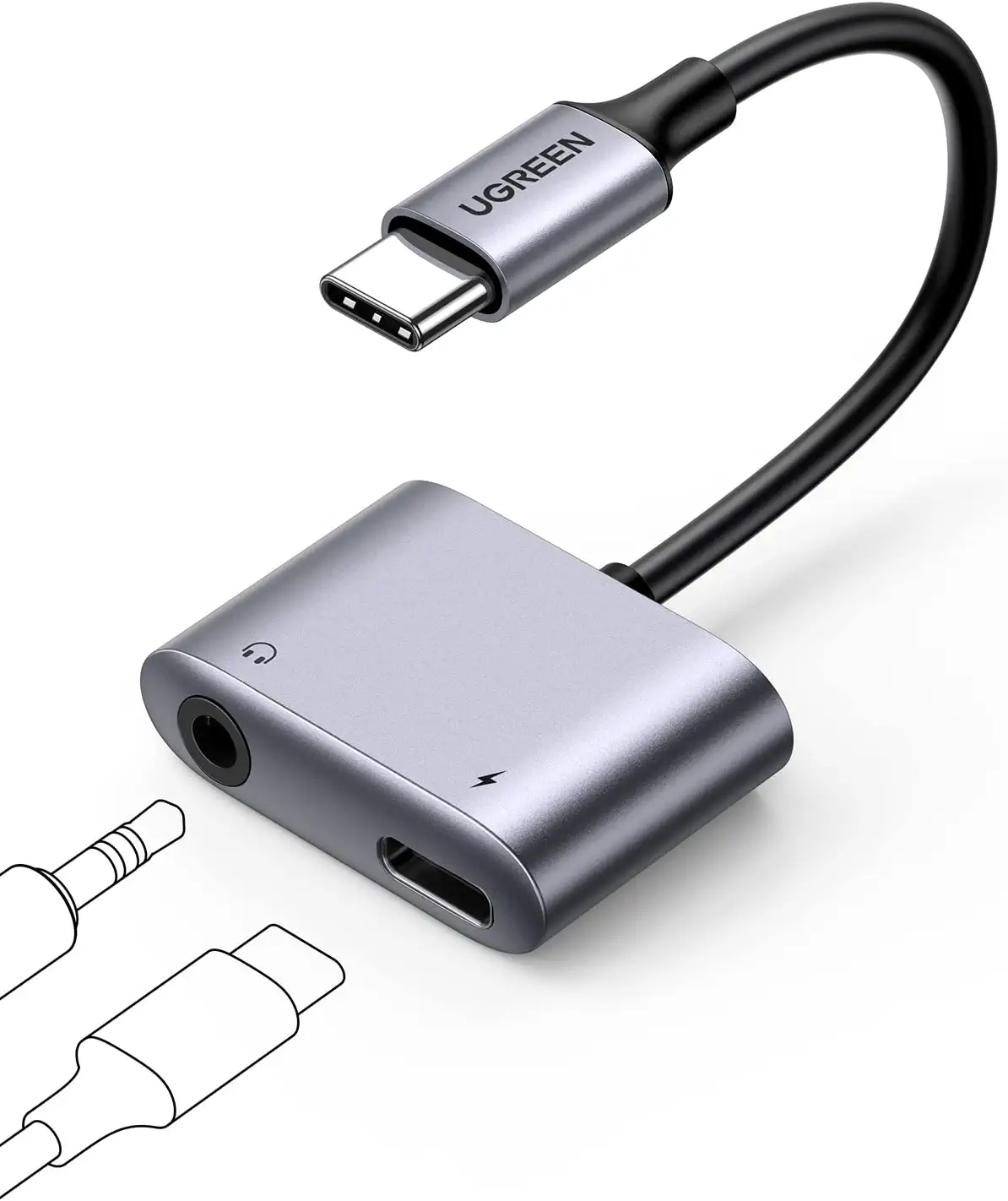 60164 Конвертер UGREEN CM231 USB-C в USB-C + 3.5mm аудио с чипом, 0.1M