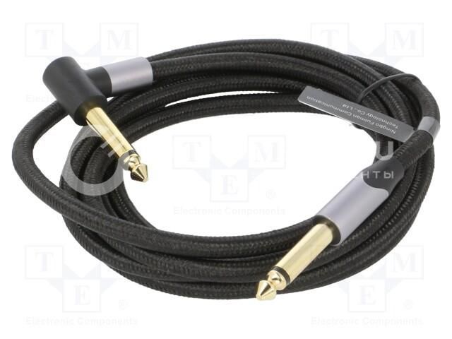 BKEHH Кабель Cotton Braided 6.35mm TS Male to Male Right Angle Audio Cable 2M Gray Aluminum Alloy Type