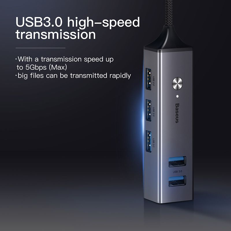 CAHUB-D0G Хаб Baseus Cube USB-C - 3xUSB3.0+2xUSB2.0, цвет: серый от prem.by 