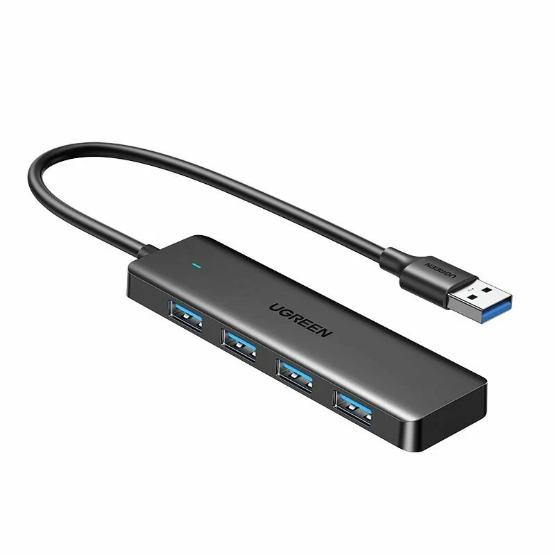 35574 Хаб UGREEN CM219 4-Port USB 3.0 Hub with USB-C power port. Длина кабеля: 1м. Цвет: черный