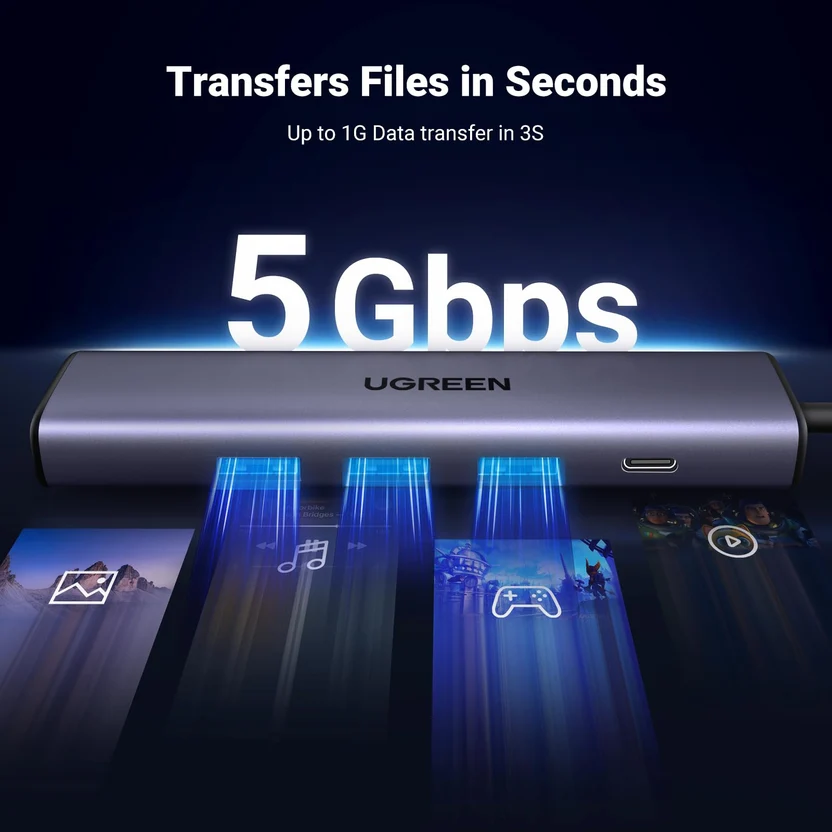 60554 Док-станция UGREEN CM475 USB-A - 3xUSB-A, LAN,
