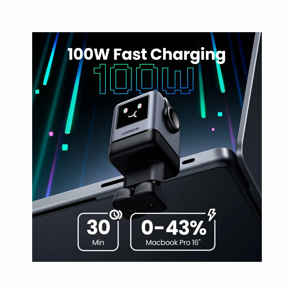 45515B Сетевое зарядное устройство в виде робота UGREEN X688 UNO 100W 4-Port GaN USB-A+3*USB-C Fast Charger EU. Цвет: серый