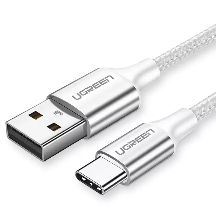 60132 Кабель UGREEN US288 USB в USB Type-C, оплетка, цвет: серебристый, 1,5M