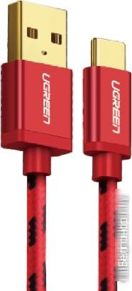 Кабель UGREEN US250 USB 2.0 - USB-C, нейлоновая оплетка, красный+черный, 1м от prem.by 