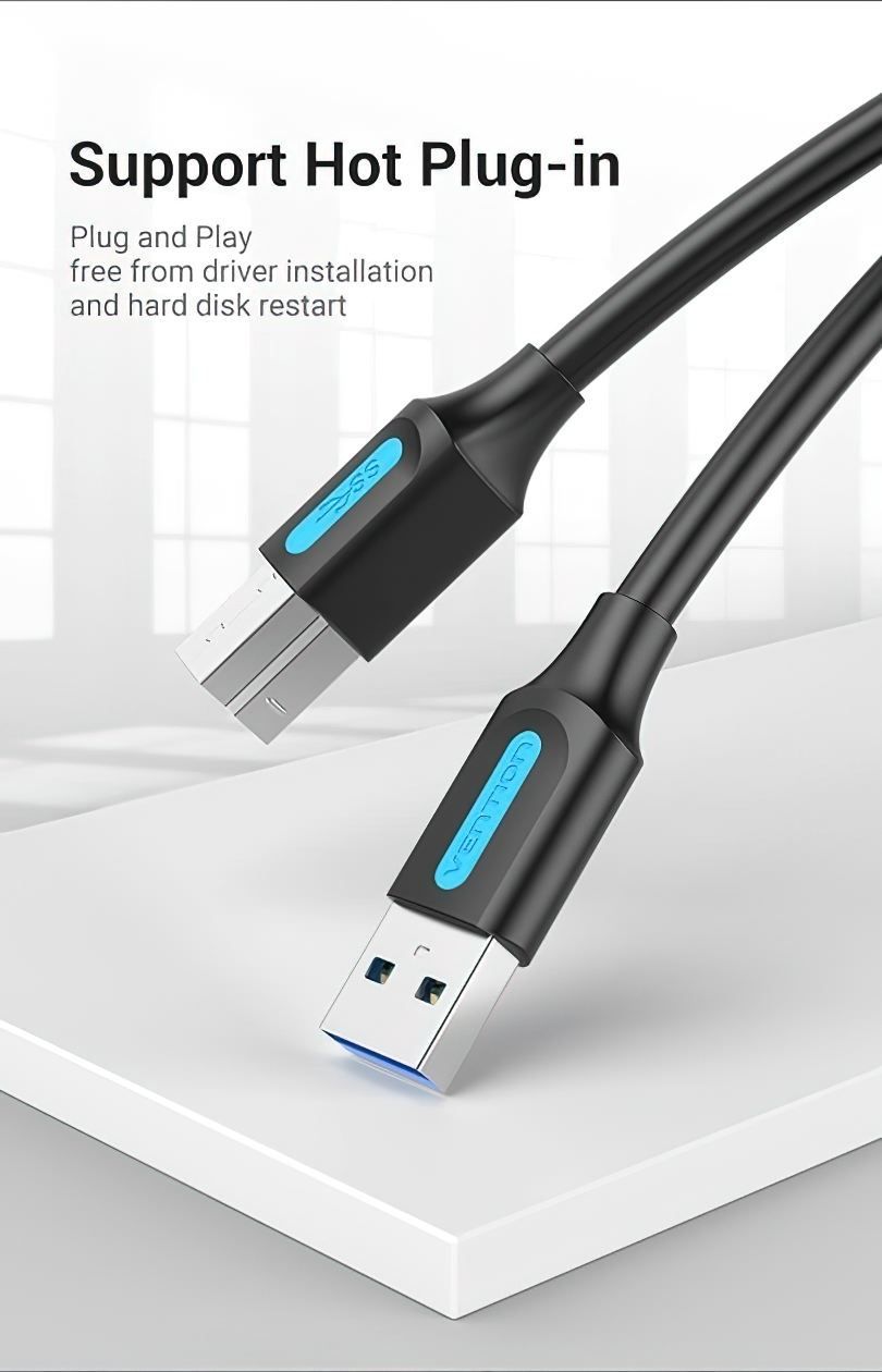 COOBH Кабель USB A - USB B 3.0 (папа-папа) Vention, 2M  черный