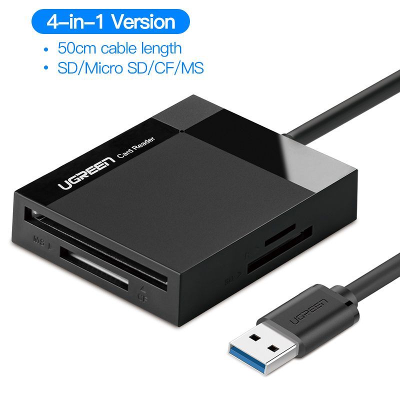 30333 Картридер Ugreen CR125 USB3.0 - TF/SD/MS/CF. Цвет - черный, 0,5м