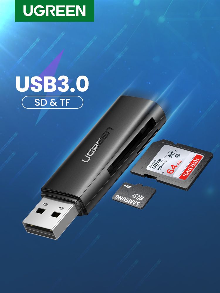 60722 Картридер Ugreen CM264 USB3.0 - SD+MicroSD. Цвет - черный от prem.by 