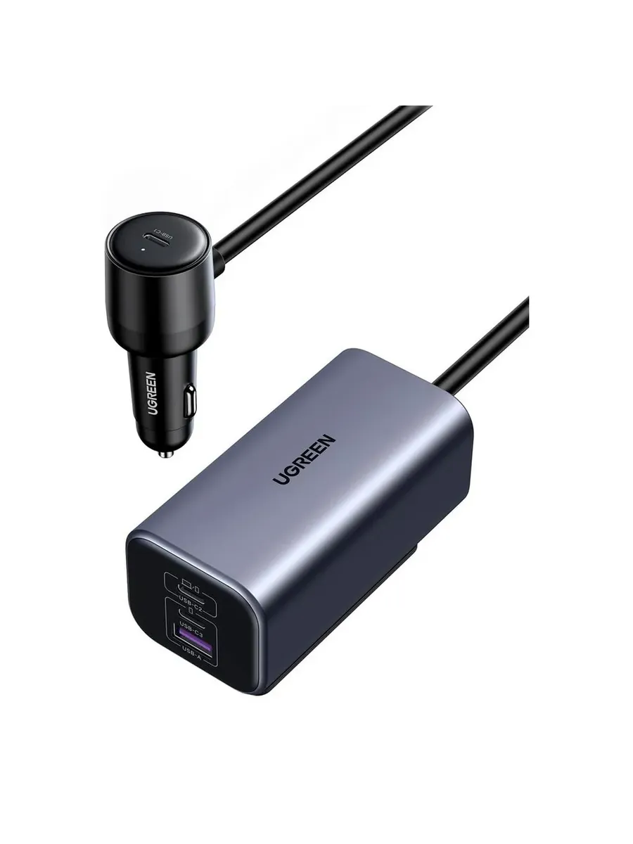 35571 Автомобильное зарядное устройство UGREEN EC706 150W 4-Port GaN with Extended USB-A+2*USB-C Fast Car Charger. Цвет: серый