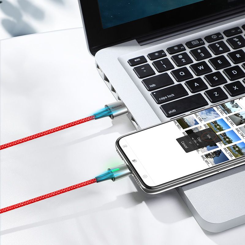 Магнитный кабель Baseus Zinc Magnetic USB - Lightning 1.5A, оплетка, цвет - красный, длина - 2м