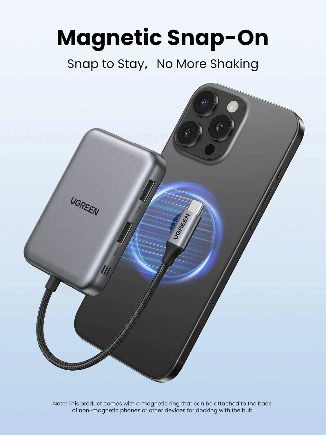 65759 Хаб 7-в-1 UGREEN CM896 7-in-1 4K@60Hz Magnetic Multifunctional USB-C Hub. Цвет: серый космос